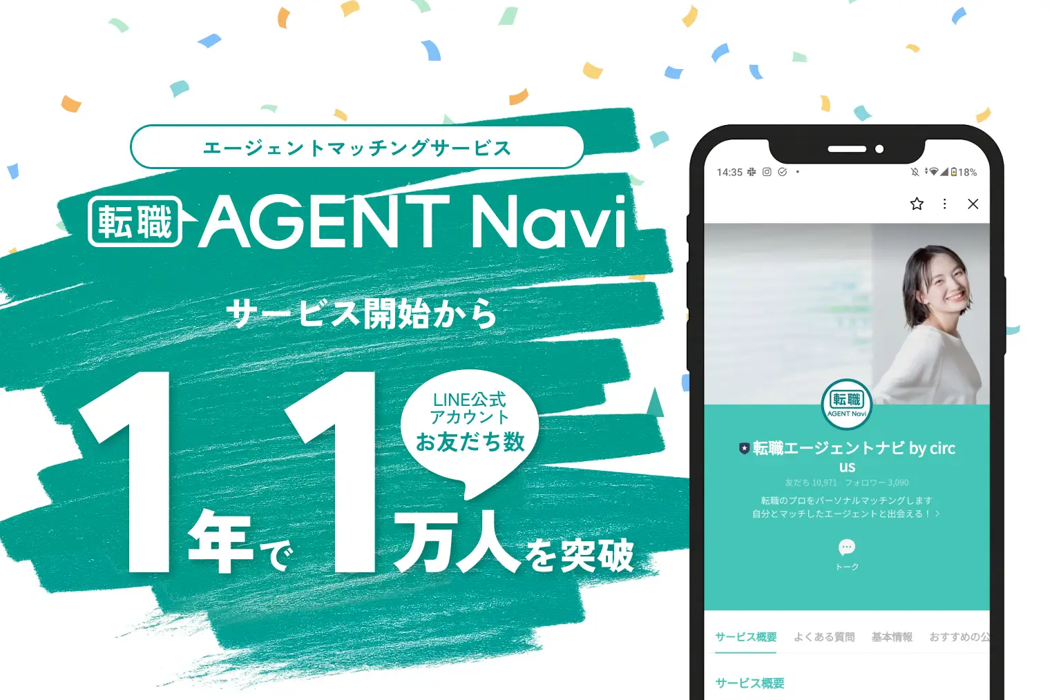 【エージェントマッチングサービス｜転職AGENT Navi】サービス開始から1年でLINE公式アカウントのお友だち数1万人突破！